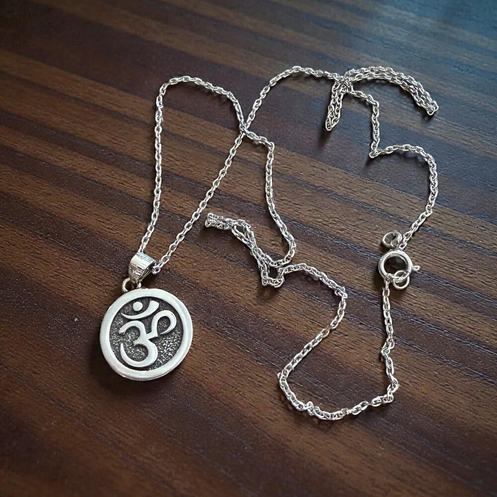 Sterling Silver Om Pendant Necklace Aum Yoga Spiritual Pendant